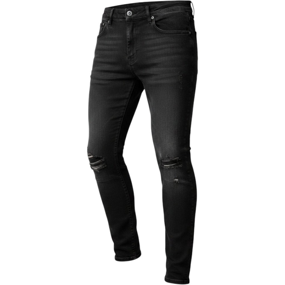 Kindred Premium Collection Mens 34x32 Black Distressed Ripped Skinny Jeans Denim